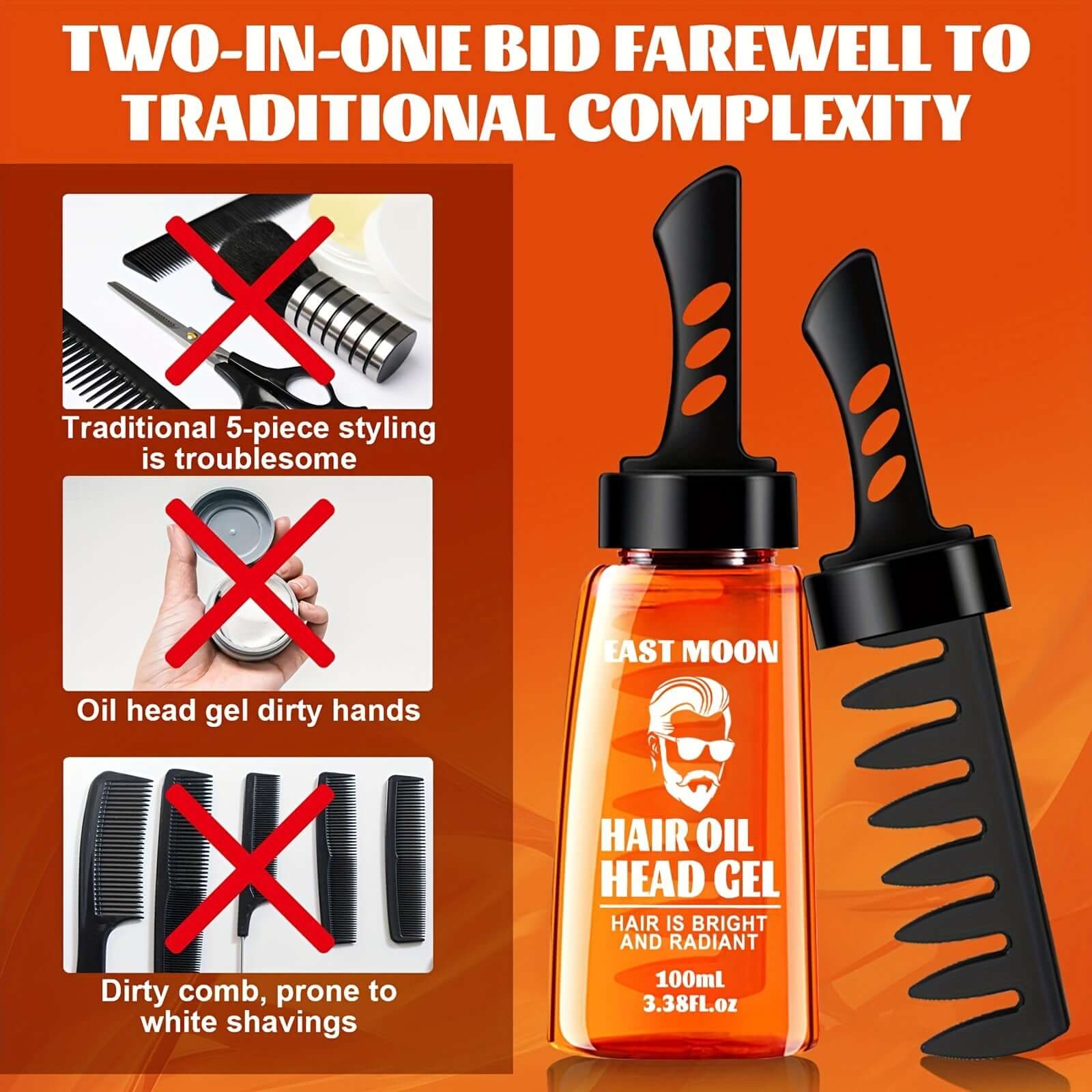 Men's 2-in-1 Oil Head Hair Cream and Wide Tooth Comb, ideal for simple and stylish hair styling.
