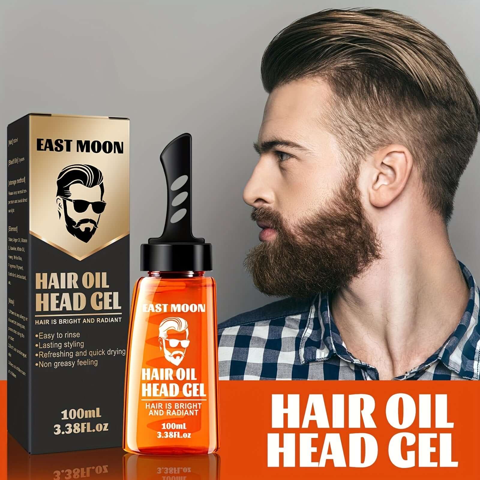 Men's 2-in-1 Oil Head Hair Cream and Gel with Wide Tooth Comb for stylish, fluffy hair. 100ml bottle, non-greasy formula.